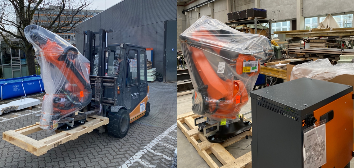 On Friday, 12.03, the robot the 3D reinforced concrete printing arrived in the hall of the Institute of Structural Concrete (IMB). 